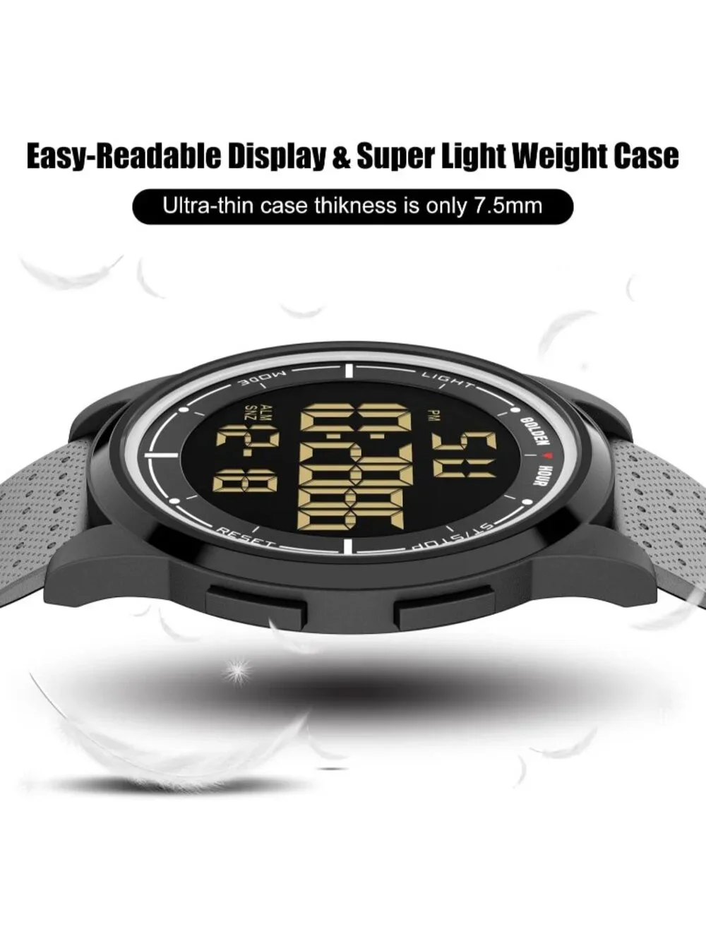 Men's Grey Rubber Strap Ultra-Thin Minimalist Solid Waterproof Digital Watch